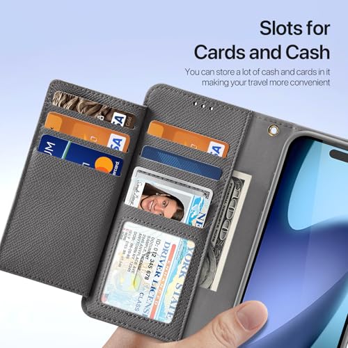 for iPhone 17 Pro Case Wallet, Detachable Magnetic Wallet Case | Compatible with Magsafe, RFID Blocking, Zipper Card Holder, PU Leather Flip Folio Case, Strap Wallet Case - color: Gray, size: iPhone 17