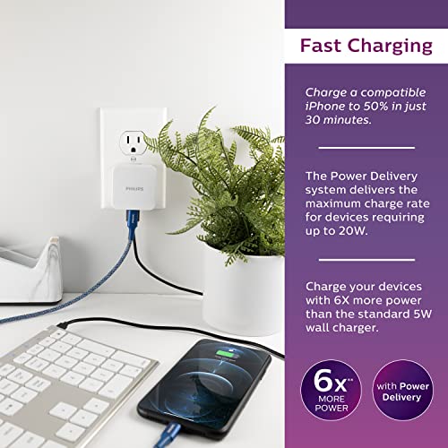 Philips iPhone USB Wall Charger Block, 20W 1 USB C Port, 2 Type A Port
