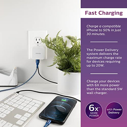Philips iPhone USB Wall Charger Block, 20W 1 USB C Port, 2 Type A Port