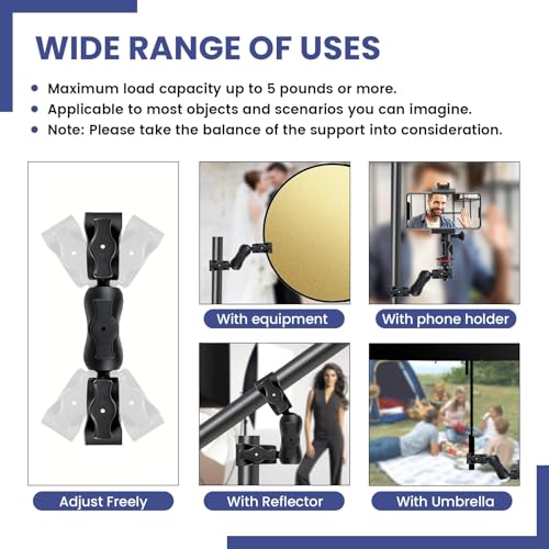 INNOLIFE Double Ball Head Camera Clamp - Adjustable Mounting Bracket with Pliers-Style Grips for Photo Studio Equipment, Light Stands, Reflectors, Monitors, and Golf Cart Crossbars（6inch）