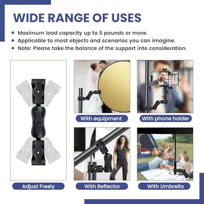 INNOLIFE Double Ball Head Camera Clamp - Adjustable Mounting Bracket with Pliers-Style Grips for Photo Studio Equipment, Light Stands, Reflectors, Monitors, and Golf Cart Crossbars（6inch）