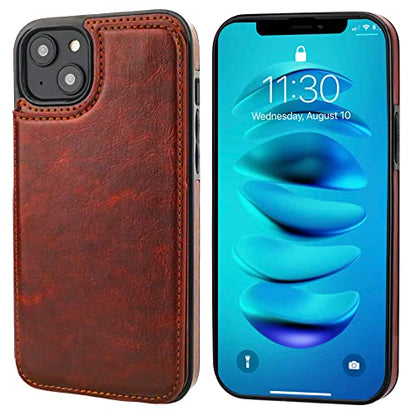 ONETOP for iPhone 14 Plus Wallet Case with Credit Card Holder,Brown | Kickstand,ID/Cash Holder,Case Wallet with Card Slots,Double Magnetic Clasp,Durable PU Leather Shockproof Cover for Women Men - color: Brown