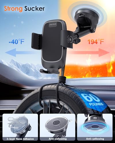 pop-tech Phone Mount for Car, [Military-Grade Suction] Universal Cell Phone Holder for Your Car Dashboard Windshield Window, Automobile Cradle Fit for iPhone Samsung All Smartphones with Thick Case