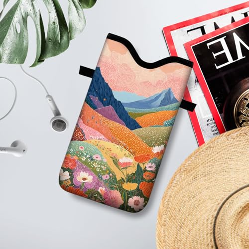Neoprene Cell Phone Sleeve Pouch Case Bag with Crossbody Strap Neck Lanyard for Women 7.1 X 3.9 in Colorful Mountains - color: Colorful Mountains