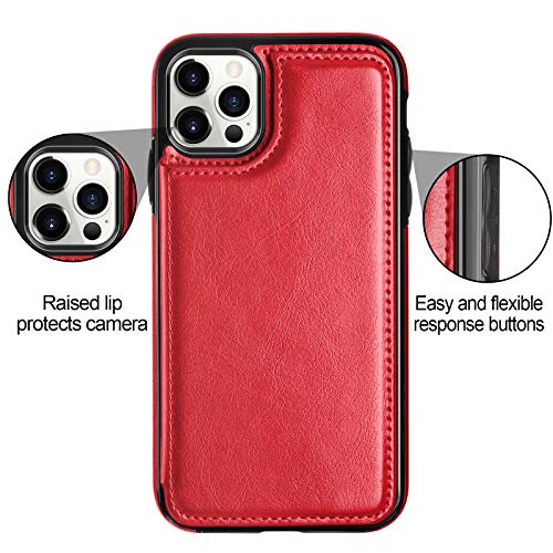 HianDier Wallet Case Compatible with iPhone 12 Pro MAX Case 5G 6.7-inch Slim Protective with Credit Card Slot Holder Flip Folio Soft PU Leather Magnetic Closure Cover, Red - color: Red