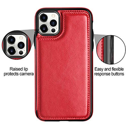 HianDier Wallet Case Compatible with iPhone 12 Pro MAX Case 5G 6.7-inch Slim Protective with Credit Card Slot Holder Flip Folio Soft PU Leather Magnetic Closure Cover, Red - color: Red