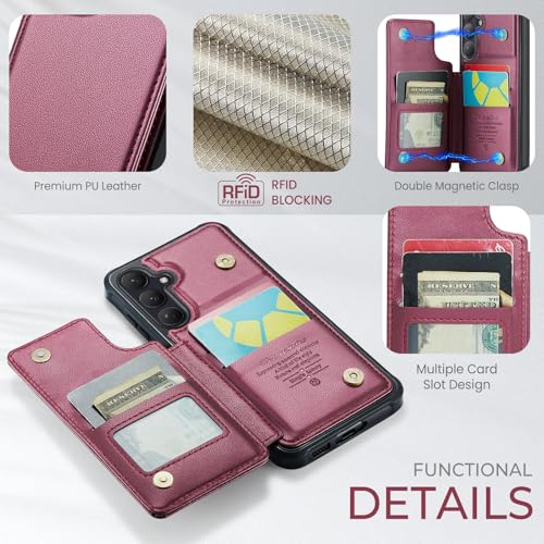Kowauri for Samsung Galaxy S26 Case, PU Leather Wallet Case for Women Men with RFID Blocking Card Holder Slot Magnetic Closure Shockproof Protective Phone Cover for Samsung Galaxy S26 (Red) - color: Red