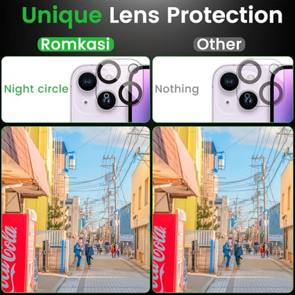 Romkasi 3 Pack Privacy Screen Protector for iPhone 14 Plus 6.7 Inch with 3 Pack Camera Lens Protector, Anti Spy Tempered Glass Film, Anti-Scratch, Touch Sensitive, Case Friendly - color: iPhone 14 Plus