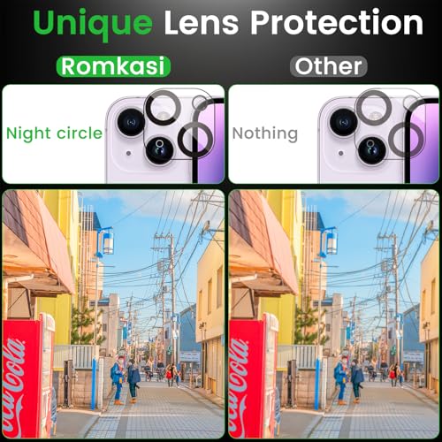 Romkasi 3 Pack Privacy Screen Protector for iPhone 14 Plus 6.7 Inch with 3 Pack Camera Lens Protector, Anti Spy Tempered Glass Film, Anti-Scratch, Touch Sensitive, Case Friendly - color: iPhone 14 Plus