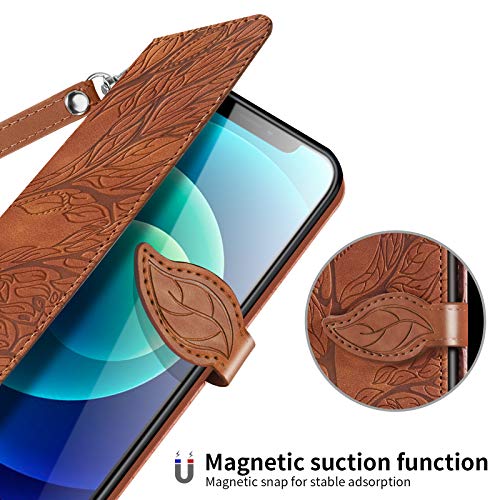 Wallet Case for iPhone 12 Mini 5.4" with Card Holder,PU Leather Flip Folio Shell Wrist Strap Stand Function Magnetic Closure Phone Cover fits iPhone 12 Mini 5G 5.4 inchBrown - color: Brown, size: iPhone 12 Mini 5G (5.4 inch)