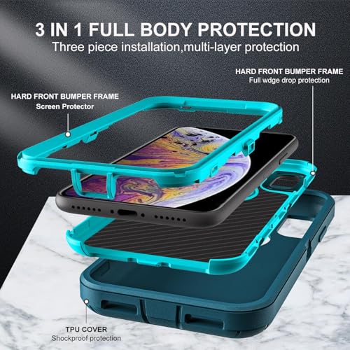 YmhxcY for iPhone XR Case Shockproof Dropproof Dust-Proof Drop Proof 3-Layer Durable Phone Case Heavy Duty Protection Phone Case Cover for Apple iPhone XR 6.1“ Blue and Turquoise - color: SF-Blue / Turquoise