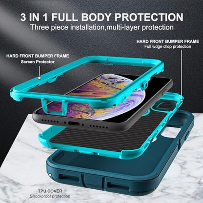 YmhxcY for iPhone XR Case Shockproof Dropproof Dust-Proof Drop Proof 3-Layer Durable Phone Case Heavy Duty Protection Phone Case Cover for Apple iPhone XR 6.1“ Blue and Turquoise - color: SF-Blue / Turquoise