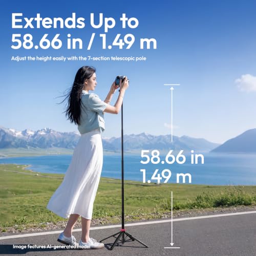 ULANZI MT44M Auto Open Magnetic Phone Tripod, 59" Selfie Stick with Remote - color: Black