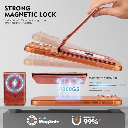 RFID Blocking MagSafe Wallet Stand with Card Holder,5 Card Slots & ID Window,PU Leather Magnetic Phone Adjustable Kickstand for iPhone 12/13/14/15/16/17 Pro Max & Air Plus Series,Brown - color: Brown, style: Stand Wallet