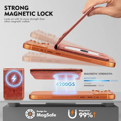 RFID Blocking MagSafe Wallet Stand with Card Holder,5 Card Slots & ID Window,PU Leather Magnetic Phone Adjustable Kickstand for iPhone 12/13/14/15/16/17 Pro Max & Air Plus Series,Brown - color: Brown, style: Stand Wallet