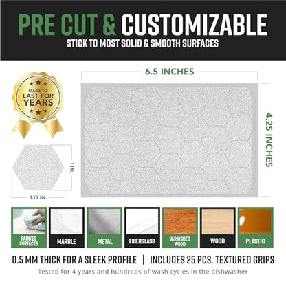 Dragon Grips Clear Rubber Grip Tape - 25 Precut 1" Hex Griptape Stickers (Pack of 2), Non-Slip Adhesive for Cell Phones, Controllers, Guns, and Mouse Grip Tape, Rubberized Durable Texture, Made in USA - color: Clear, size: 1" - 25pc 2 pack
