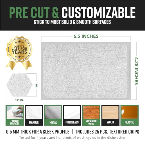 Dragon Grips Clear Rubber Grip Tape - 25 Precut 1" Hex Griptape Stickers (Pack of 2), Non-Slip Adhesive for Cell Phones, Controllers, Guns, and Mouse Grip Tape, Rubberized Durable Texture, Made in USA - color: Clear, size: 1" - 25pc 2 pack