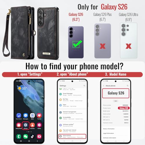 Compatible with Samsung Galaxy S26 5G Wallet Case with Magsafe with Zipper & Card Holder Strap Wristlet Detachable Magnetic Protective Back Case for Samsung Galaxy S26 5G 6.3 Inch (Black) - color: (Detachable and Magsafe)-Black, size: S26 6.3 Inch