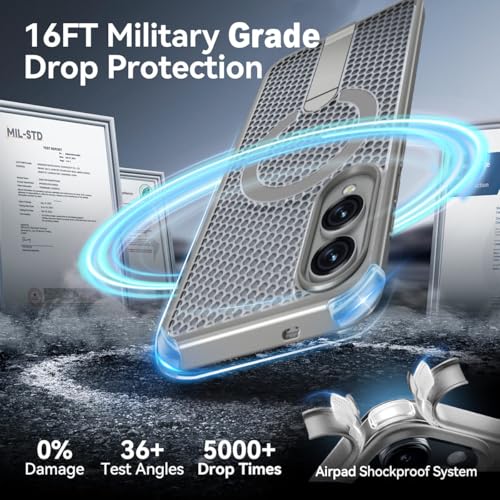 for Samsung Galaxy S25 Edge Case with Stand Compatible with MagSafe +1 Screen Protector, [Built in Kickstand &Magnet][Heat Dissipate] Protective Matte Case for Galaxy S25 Edge (Gray) - color: Gray