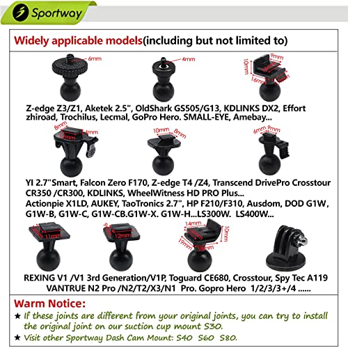 Sportway S30 Pro Dash Cam Suction Mount (2 Gen) 360° Secure Adjustable View