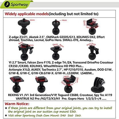 Sportway S30 Pro Dash Cam Suction Mount (2 Gen) 360° Secure Adjustable View