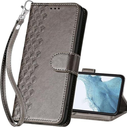 for Samsung Galaxy S23 Wallet case, Gray-Cube | 3 Card Holders, Kickstand, Shockproof TPU Shell, PU Leather, Magnetic Closure, Protective Flip Folio Cover, Women - color: 10