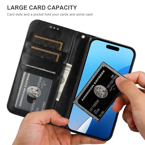 Bocasal Detachable Wallet Case Card Holder for iPhone 16 Pro Max Black | RFID Blocking Kickstand Card Slots Holder PU Leather Magnetic Shockproof Wrist Strap Removable Flip Protective Cover 6.9 inch - color: Black