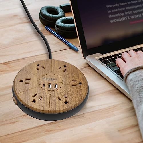 Power Strip Surge Protector 6 AC outlets with USB and USB-C PD 20W Fast Charging 15A 1875W high Power Output Widely Spaced Multi outlets Circuit Breaker Safeguard for Home,Office, Dorm Room - color: Light Wood Grain USB-C