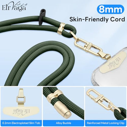 Adjustable Anti-Theft Phone Lanyard Neck & Crossbody Strap with 0.2mm Metal Tab & Comfort-Fit 8mm Rope(Dark Green) - color: Dark Green