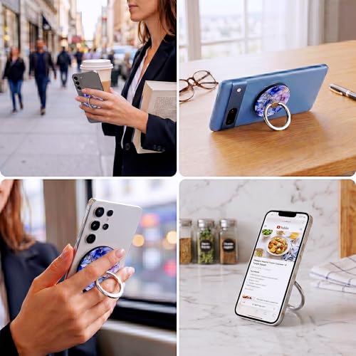 Magnetic Phone Ring Holder with MagSafe, 360° Rotation Super Magnet Finger Grip Removable Kickstand, Cute Stained Glass Floral Designed Stand for iPhone 17 16 15 14 13 12 Pro Max Plus, Purple Flower - color: Purple Flower