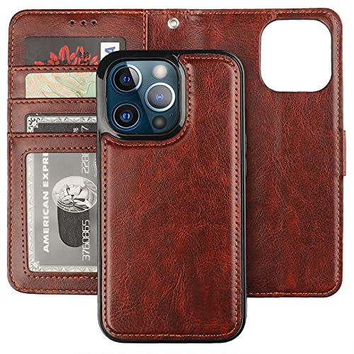 Bocasal Detachable Wallet Case Card Holder for iPhone 13 Pro, Brown - color: Brown
