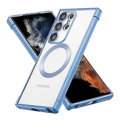 RALEAVO Magnetic Case for Samsung Galaxy S25 Ultra Clear Case Cover [Compatible with Magsafe & Military Grade Drop Protection] Transparent Shockproof Slim Plated Phone Cover - Blue - color: Blue, size: S25 Ultra