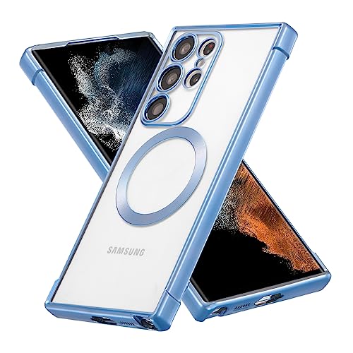 RALEAVO Magnetic Case for Samsung Galaxy S25 Ultra Clear Case Cover [Compatible with Magsafe & Military Grade Drop Protection] Transparent Shockproof Slim Plated Phone Cover - Blue - color: Blue, size: S25 Ultra