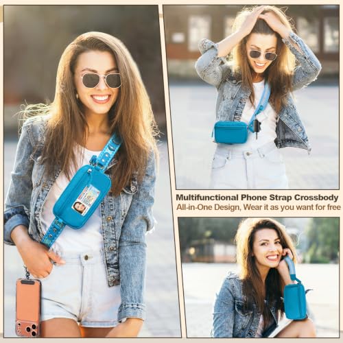 YFWE Clip and Go Phone Strap with Crossbody Wallet, Adjustable Phone Lanyard with Detachable RFID Wristlet Wallet, Anti-Theft Leather Purse with ID Window for Travel Essentials (Blue) - color: Blue