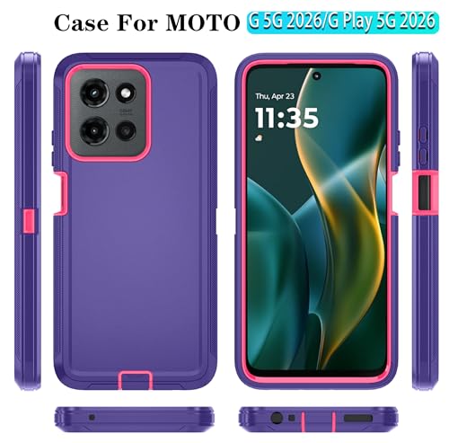 Qinmay Phone Case for Motorola Moto G 2026/Moto G Play 5G 2026 Case with HD Screen Protector, Heavy Duty Shockproof & Dropproof 3-Layer Cover Phone Case,PurpleRoseRed - color: PurpleRoseRed
