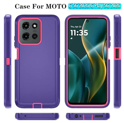 Qinmay Phone Case for Motorola Moto G 2026/Moto G Play 5G 2026 Case with HD Screen Protector, Heavy Duty Shockproof & Dropproof 3-Layer Cover Phone Case,PurpleRoseRed - color: PurpleRoseRed