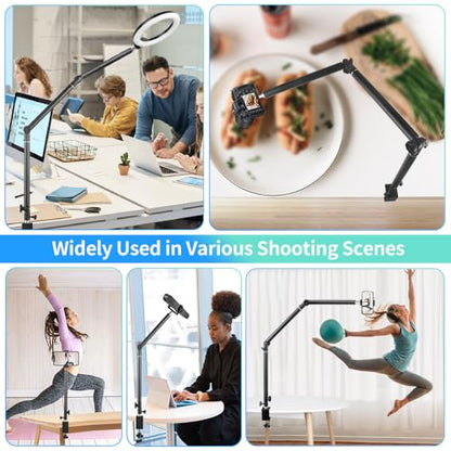 Heavy Duty Overhead Camera Desk Mount Stand 14.5"-41" with 1/4" Screw, 3-Section 360°Rotatable Detachable Articulating Boom Arm with Enlarged Handle C Clamp, Tabletop Light Stand for Streaming Vlog - color: MS05