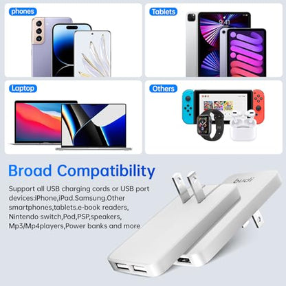 BUDI 17W Extra Slim Portable Wall Charger 2-Port USB-A Wall Charger Convenient Travel Accessories Compatible with IPad iPhone Samsung Galaxy Switch, Etc.(White) - color: 17W USB-A - White