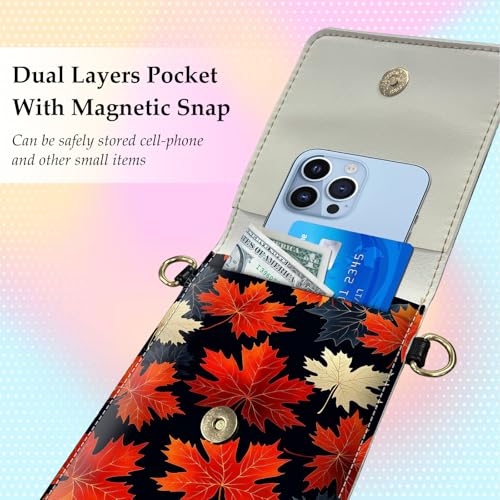 Small Crossbody Bags for Women Touchscreen Cell Phone Bag Cross Body Purses with adjustable Strap,Gifts For Teenage Girls - color: White & Red Leaves