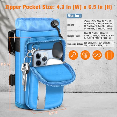 FINPAC Cup Holder for Bike, Universal Water Bottle Holder w/Phone Pockets - color: Blue
