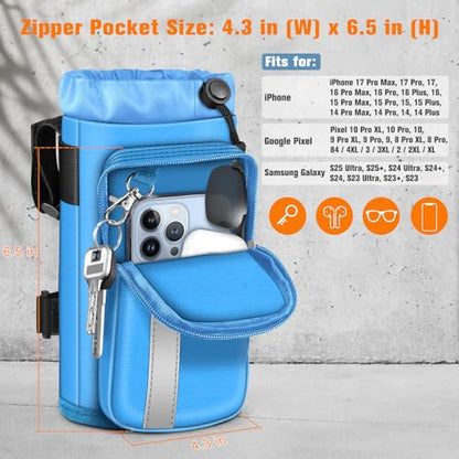 FINPAC Cup Holder for Bike, Universal Water Bottle Holder w/Phone Pockets - color: Blue
