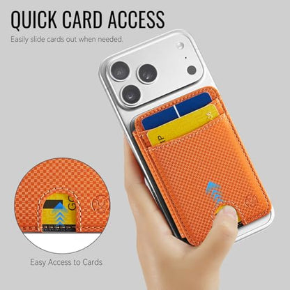 WJX MagSafe Magnetic Phone Wallet, RFID Slim 6 Card Holder with Cash Slot & Clear ID Window, Mini Gift‑Ready Wallet for Google/Samsung/iPhone 17/16/15/14/13/12 Series,Vanilla Orange - color: B-Vanilla orange
