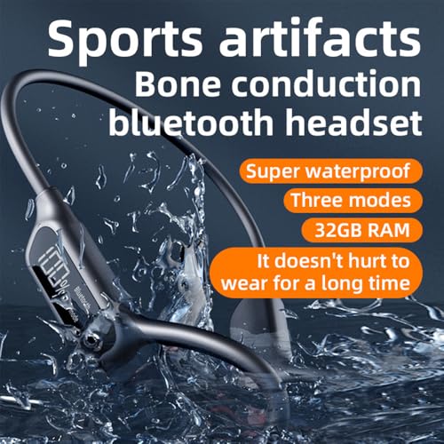 IHAO Swimming Headphones True Bone Conduction Open Ear Headset MP3 Player Built-in 32G Memory IP68 Underwater Waterproof Stereo Bluetooth Earphone for Driving Bicycling Running Skiing-X10 Black - color: X10 Black