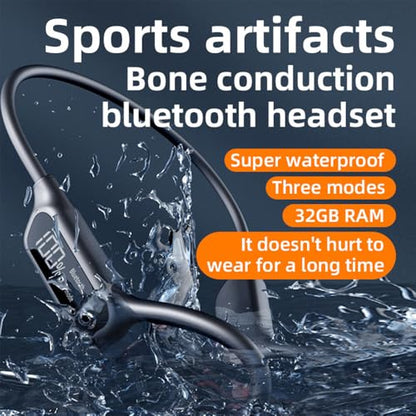 IHAO Swimming Headphones True Bone Conduction Open Ear Headset MP3 Player Built-in 32G Memory IP68 Underwater Waterproof Stereo Bluetooth Earphone for Driving Bicycling Running Skiing-X10 Black - color: X10 Black