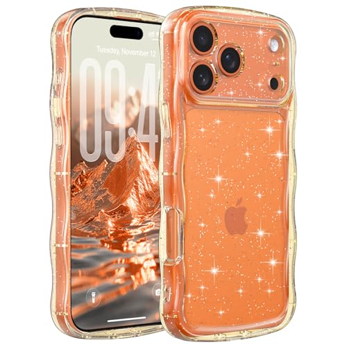 FABSPARK for iPhone 17 Pro Max,Glitter Wavy Clear PC Case,Clear Yellow | Cute Curly Wave | Non-Yellowing Transparent Acrylic | Case with Sparkly Bling for iPhone 17 Pro Max,Glitter Clear Yellow - color: Glitter Clear Yellow, size: for iPhone 17 Pro Max