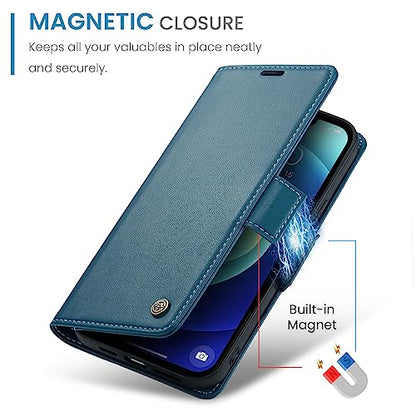 QLTYPRI Wallet Case for iPhone 12/12 Pro, Premium PU Leather Magnetic Flip Folio Case with RFID Blocking Credit Card Slots Kickstand Shockproof Protective Phone Case Cover - Blue | Premium PU Leather, Magnetic Closure Flip Case, RFID Blocking, Viewing Kic
