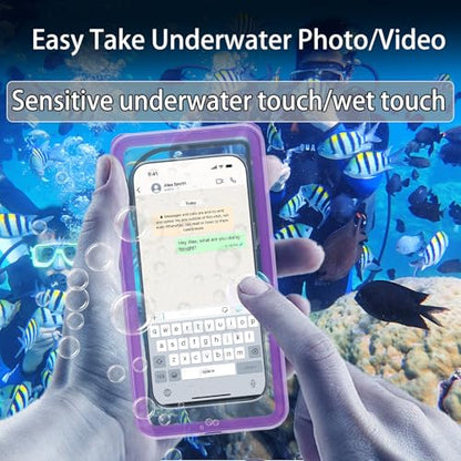 Waterproof Phone Pouch with Lanyard, 7.5'' Floating IPX8 - Purple | Dry Bag for Snorkeling & Diving, Underwater HD Photo & Video Touchscreen, Fits iPhone 17/16/15 Pro Max Galaxy S25 All Phones - color: Purple