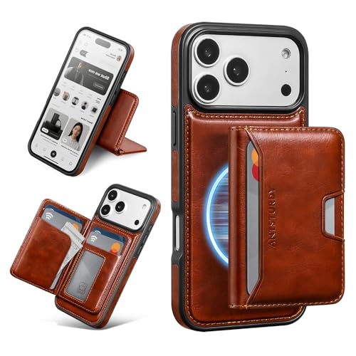Antsturdy Compatible with MagSafe iPhone 17 Pro Wallet Case,Brown | 2 in 1 Detachable Magnetic,Credit Card Holder Slots,RFID Blocking,PU Leather,Kickstand,Flip Folio Phone Cover for Men & Women - color: Brown, size: iPhone 17 Pro - 6.3"