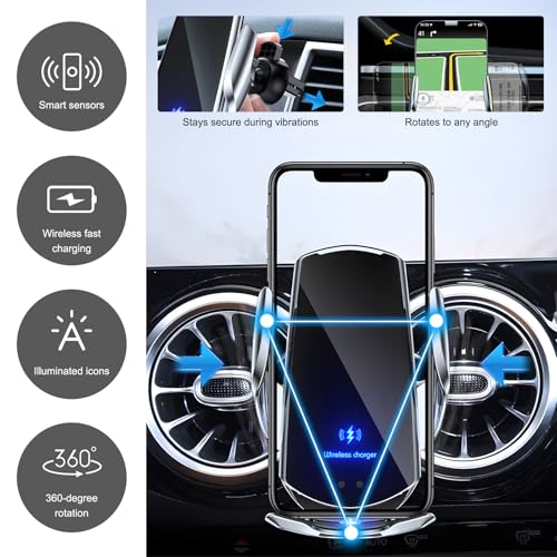 Wireless Car Charger, 15W Fast Charging Mount Electric Induction Car Phone Holder, Universal Auto-Clamping Magnetic Charger Air Vent Mount Bracket for Most Smartphones (Silver) - color: Silver