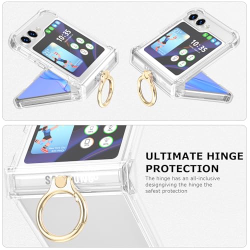 Case for Samsung Galaxy Z Flip 6 Case with Ring Shockproof Kickstand Hinge Protection Phone Cover for Samsung Galaxy Z Flip 6 5G(Crystal) - color: Crystal